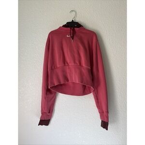 Women's Nike Cropped Center Swoosh Hoodie Size Medium Pink and Burgundy Pullover